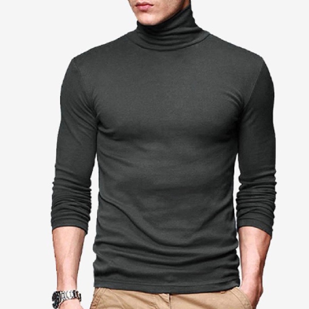 Slim Tops Male Stretch Turtleneck Long Sleeve Tee